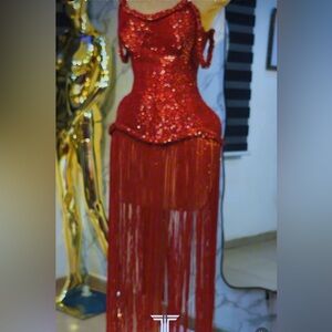 Elegant Red Sequin Fringe Dress